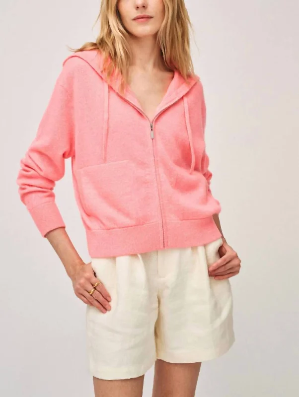 Wardrobe Upgrade Cashmere Cropped Zip Hoodie In Pink Lemonade