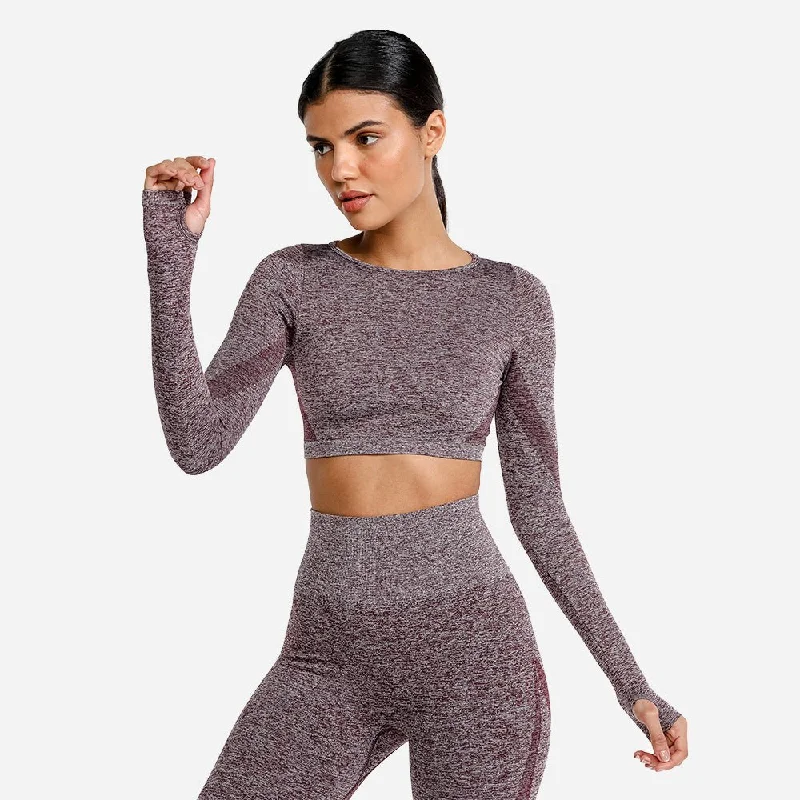 Women's Apparel And Garments Marl Seamless Crop Top - Burgundy