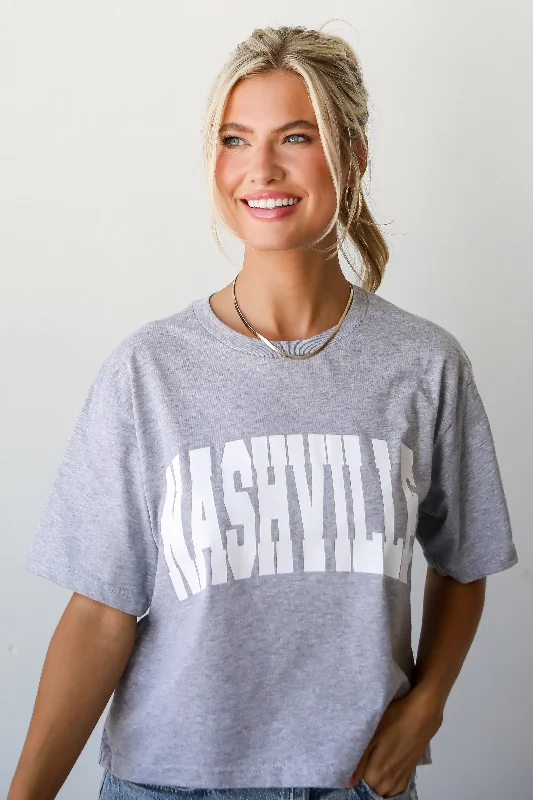 Women's Clothing for Every Occasion Heather Grey Nashville Cropped Block Letter Tee