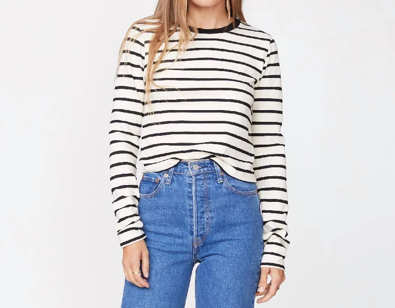 Women's Luxury Attire Stripe Cropped Long Sleeve In Natural/ Black