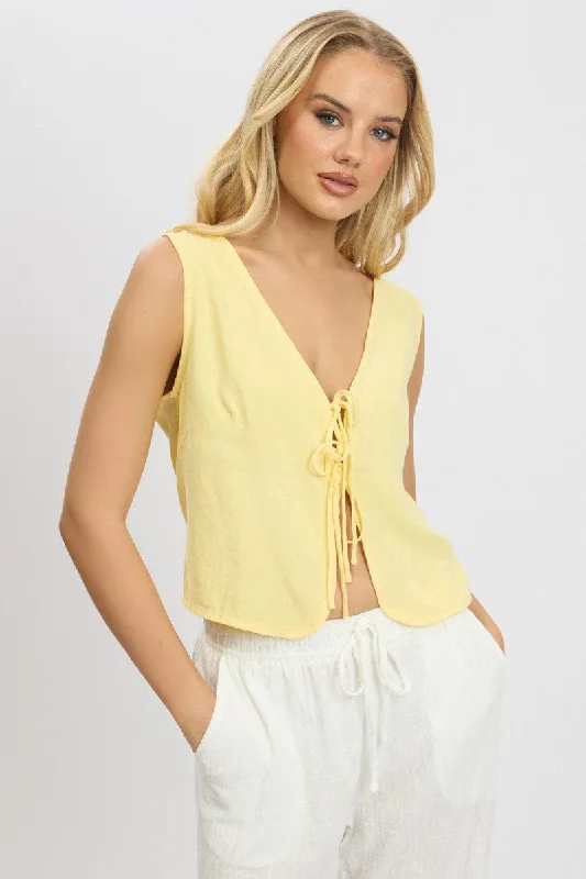 Women's Clothing for Every Occasion Yellow Tie Up Top Linen