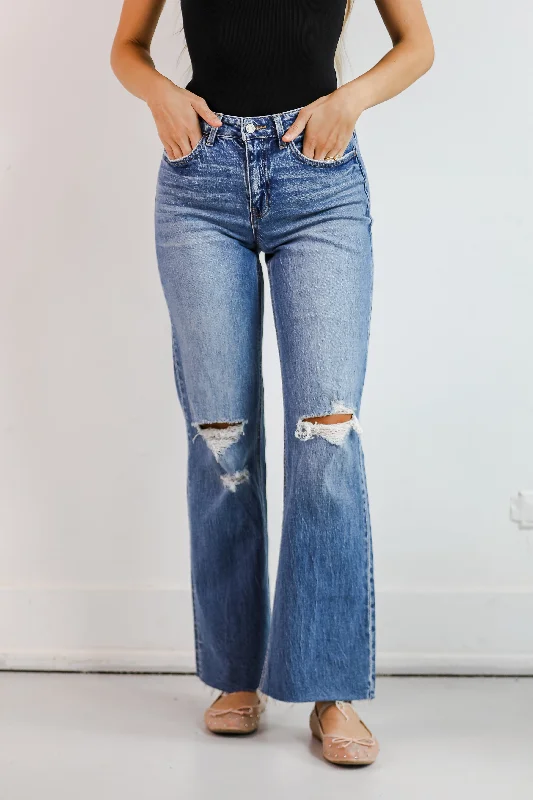 Best Online Boutiques Sydney Medium Wash High-Rise Distressed Wide Leg Jeans