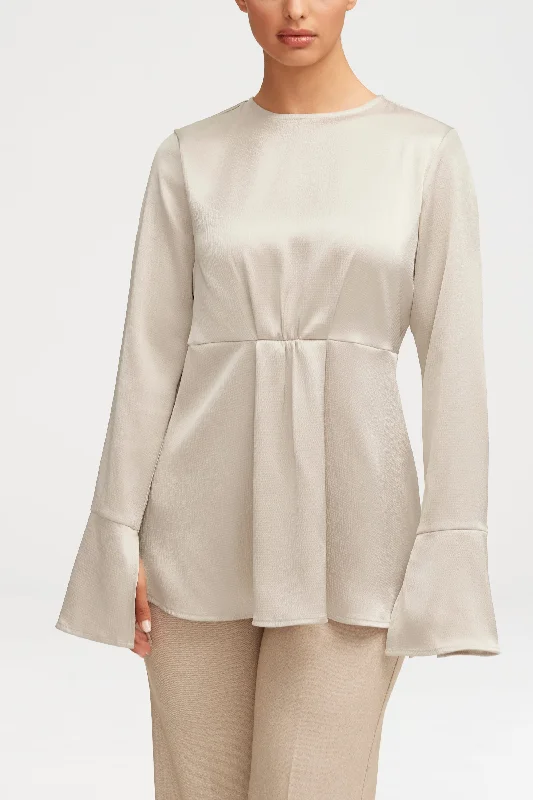 Sophisticated Style Samira Split Sleeve Satin Blouse - Stone