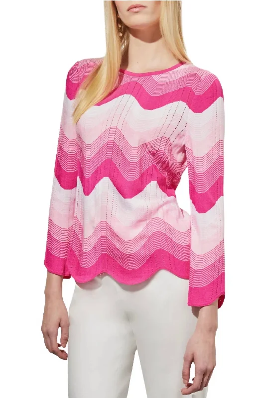 Evening Looks Shelly Scalloped Tunic Top In Pink