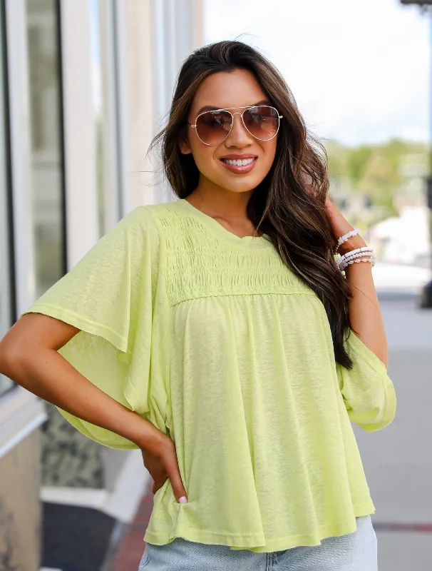 Comfortable Women's Apparel FINAL SALE - Laidback Living Lime Smocked Tee