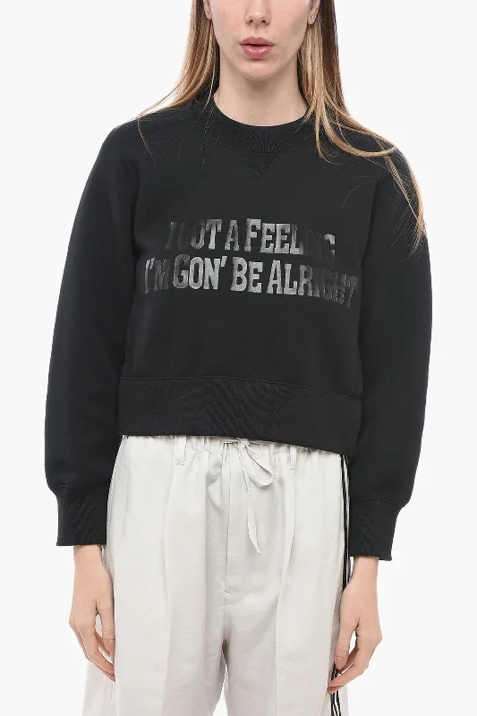 Sophisticated Women's Fashion Sacai Side Split I GOT A FEELING Cropped Fit Sweatshirt