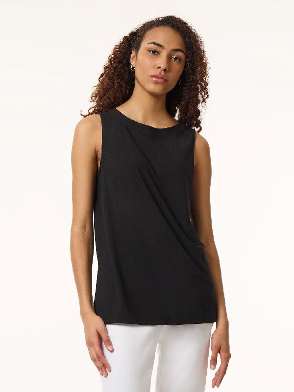 Women Clothing Side Slit Sleeveless Tunic, Moss Crepe