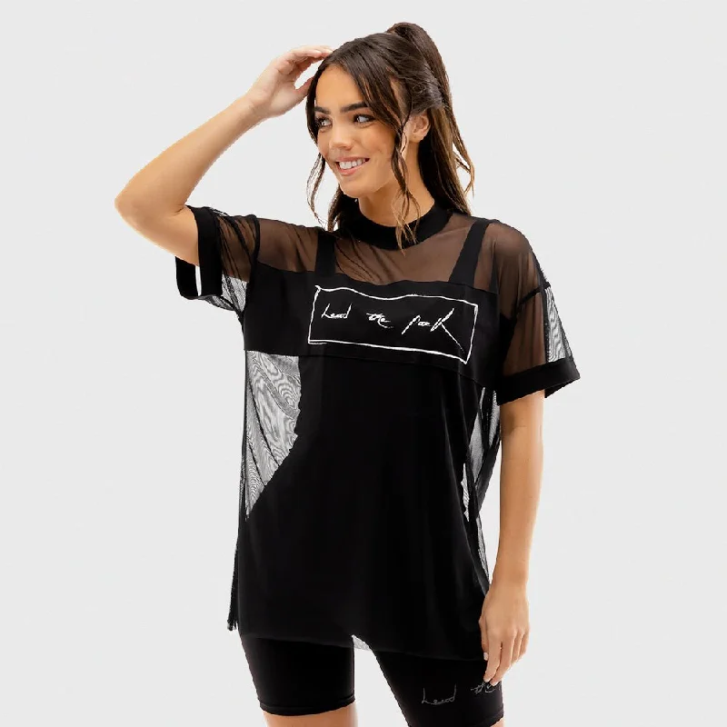 Women's Comfortable Lounge Attire Vibe Mesh Tee - Black