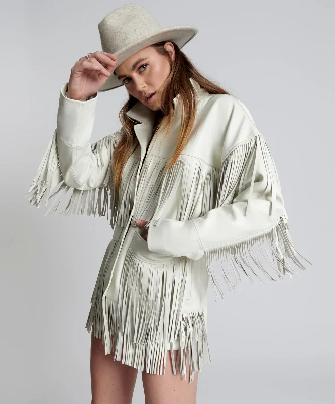 Women's Vacation Outfit CHAOS WALKING FRINGED LEATHER JACKET