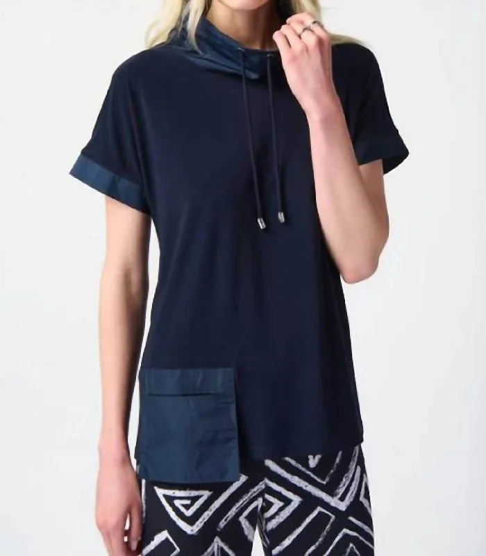 Fashion Forward Silky Knit Tunic Top In Midnight Blue