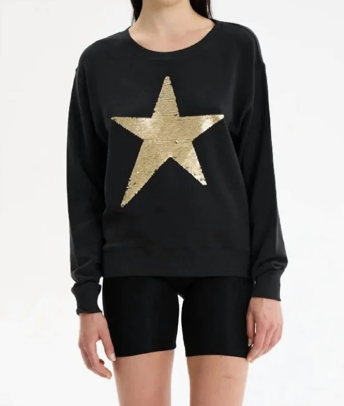 Women's Activewear for Exercise and Sports Star Sequin Drip Sweatshirt In Black