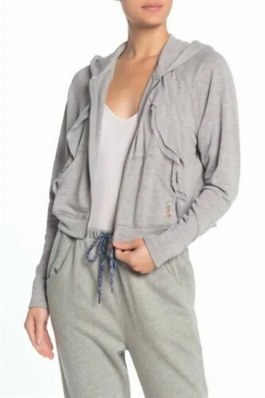 Evening Looks Game Plan Ruffle Hoodie In Heather Gray