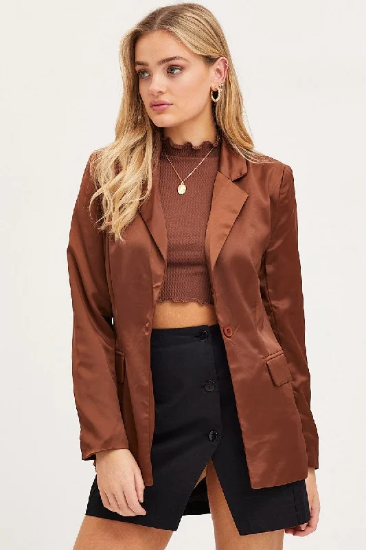 Trendy Women's Dresses Online Brown Workwear Jacket Long Sleeve