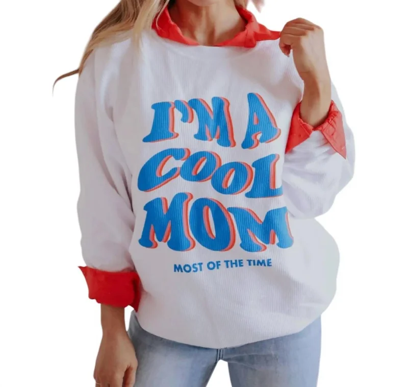 Bold Fashion I'm A Cool Mom Corded Sweatshirt In White/red