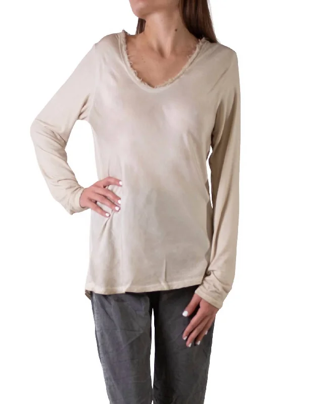 Women's Plus-Size Attire Rita Raw Edge Long Sleeve Top In Beige