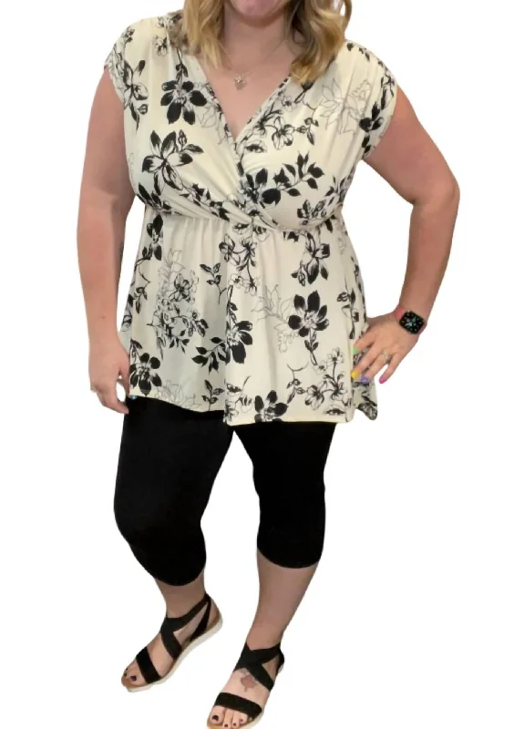 Women's Weekend Outfit Floral Hi-Low Tunic In Beige