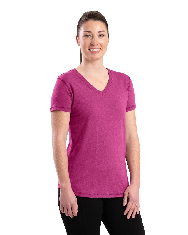 Women's High Street Fashion Berne Light Magenta Cotton Blend Womens Performance V-Neck Tee S/S