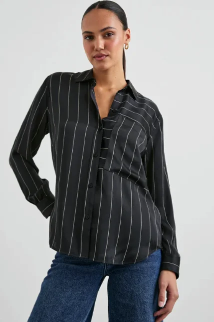 Fashion-forward Women's Clothing Ink Stripe Silk Blouse