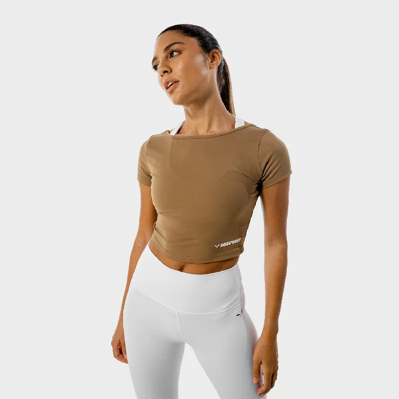 Women's Fashion Essentials Warrior Crop Tee - Half Sleeves - Brown