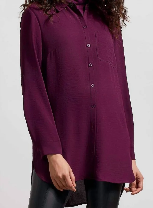 Women's Evening Attire Pebbled Crepe Roll Sleeve Tunic In Black Orchid