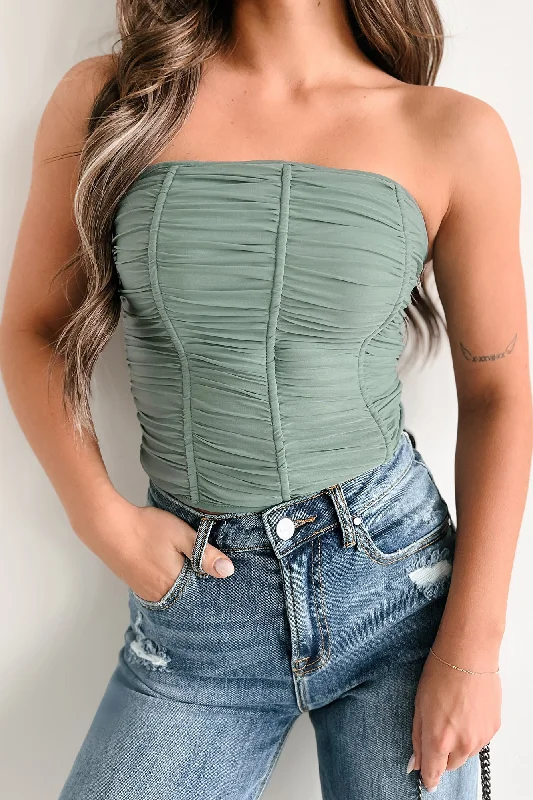 Luxury Women's Clothing Irresistible Beauty Ruched Strapless Top (Sage)