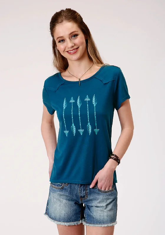 Trendy Women's Fashion Roper Womens Navy Poly/Rayon Arrows Swing S/S T-Shirt