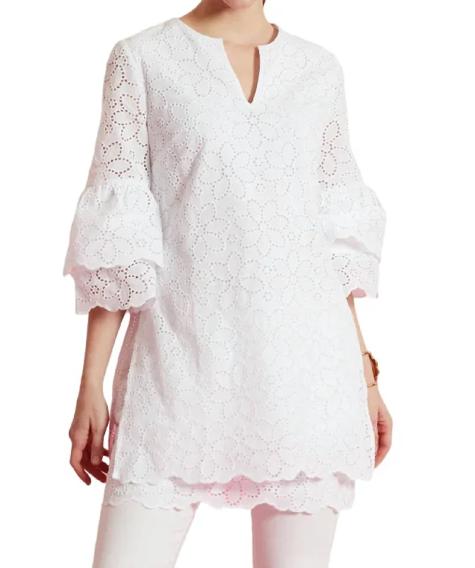 Hot Trends Christa Eyelet Tunic Top In White