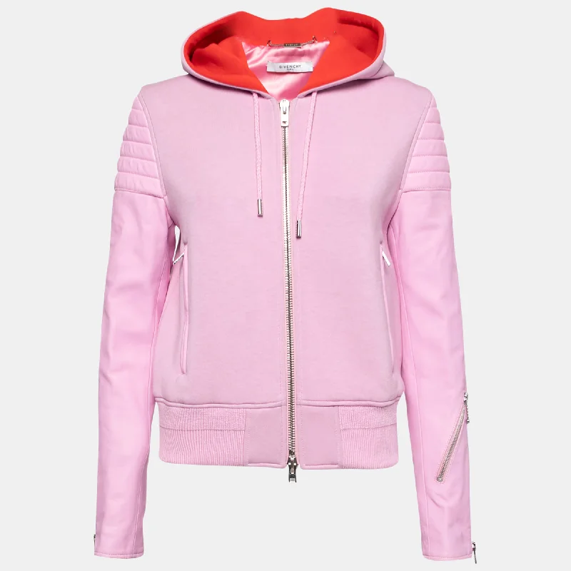 Comfortable Women's Apparel Givenchy Pink Neoprene & Leather Zip Front Hoodie