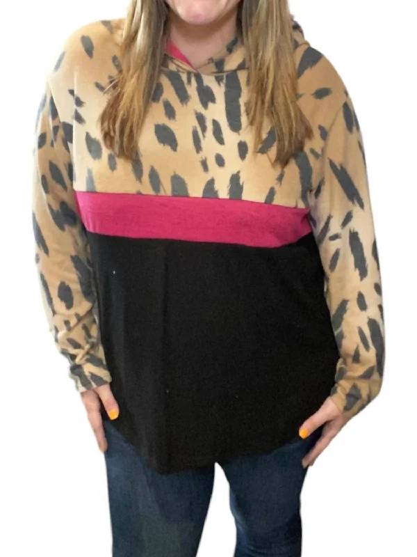 Women's Professional Garments Animal Print Hoodie In Taupe/magenta