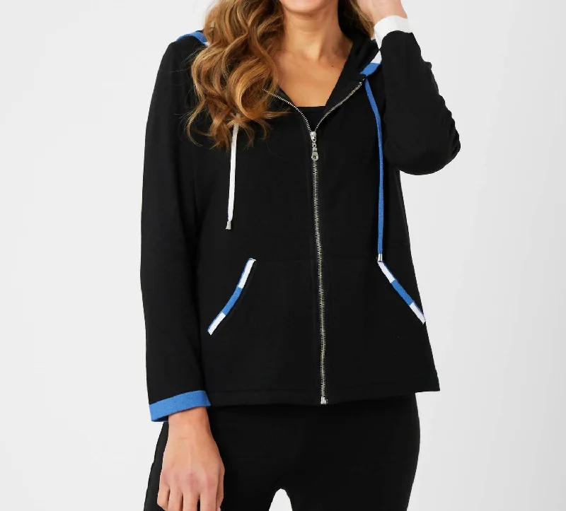 Women's Resort Attire Stripe Detail Hoodie In Black/denim