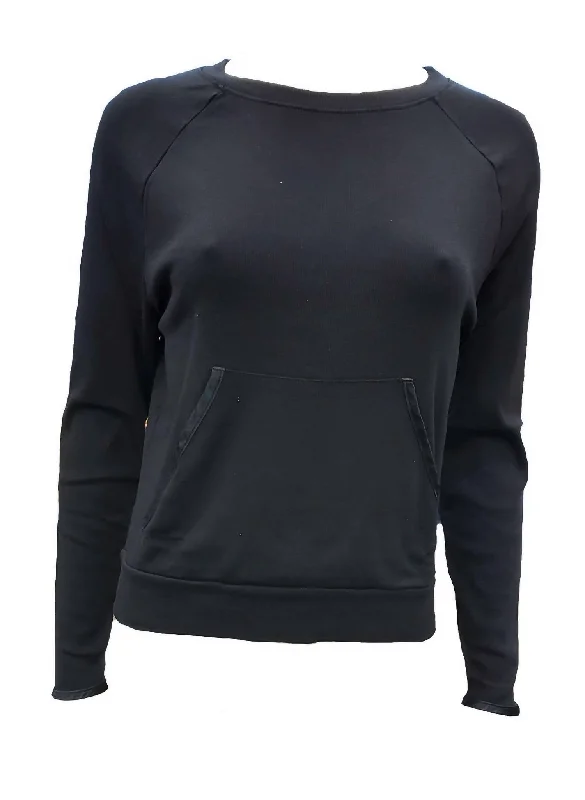 Women's Resort Attire Becca Long Sleeve Semi Crop Sweatshirt In Black