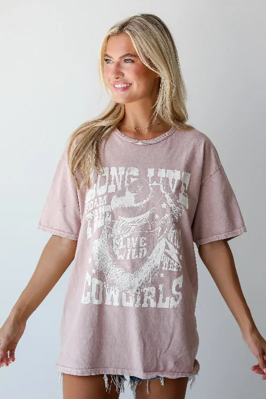 Timeless Women's Fashion Styles FINAL SALE - Long Live Cowgirls Taupe Graphic Tee