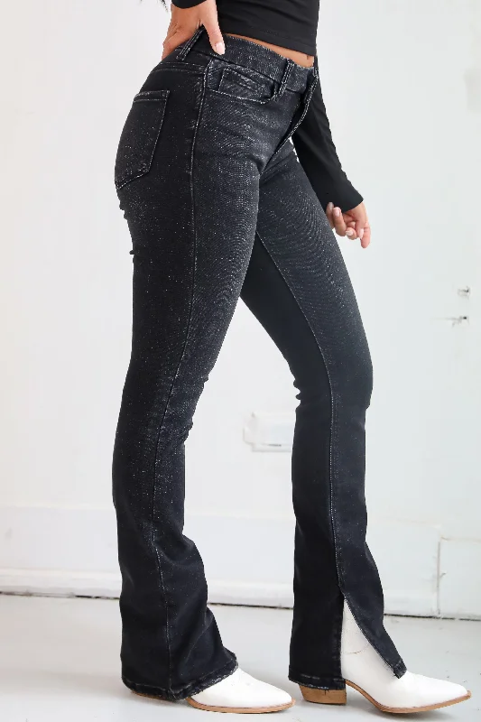 Women's Clothing Sale Miranda Black Mid-Rise Slit Hem Bootcut Jeans