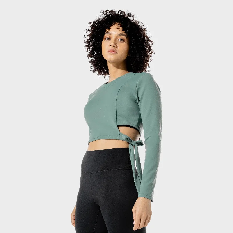 Women's Formal Event Outfit Women's Fitness - Tie Crop Top - Basil