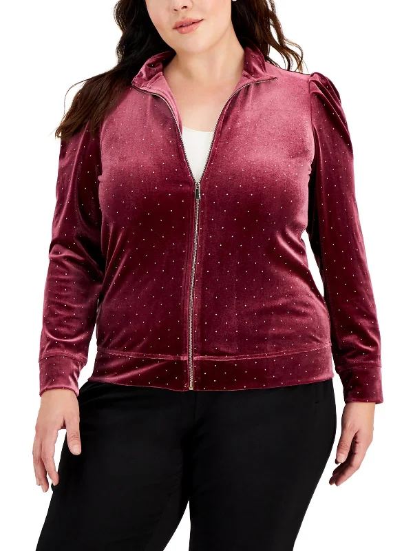 Chic Women's Clothing for Date Nights Plus Womens Velour Embellished Sweatshirt