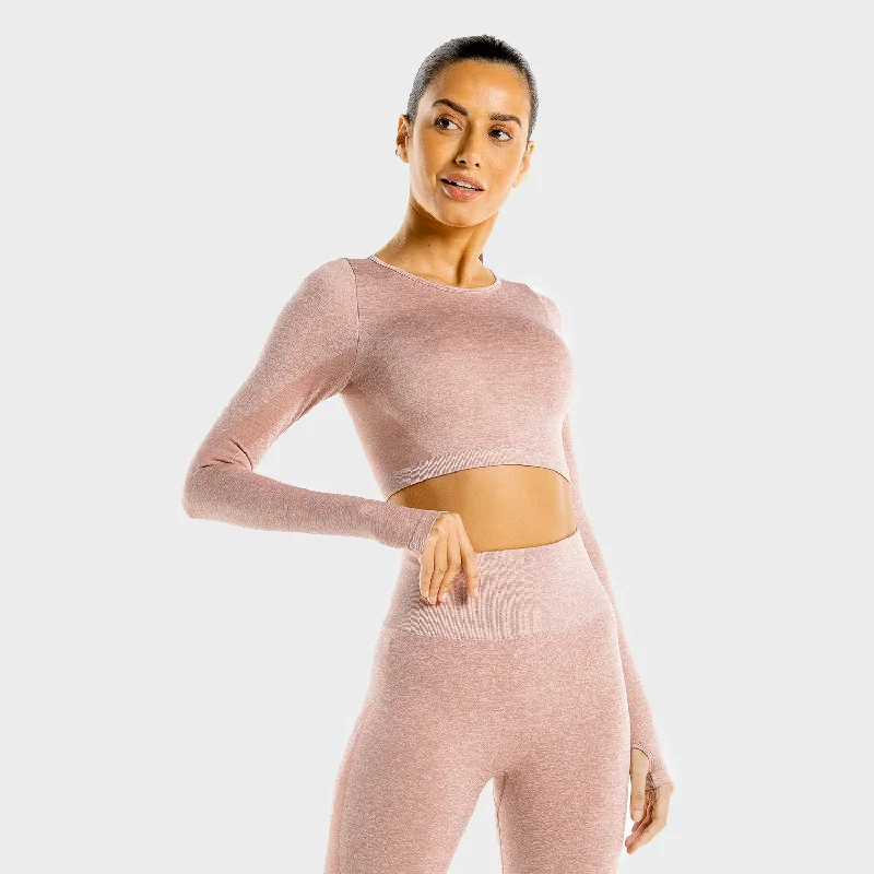 Trendy Women's Fashion Marl Seamless Crop Top - Rose Gold