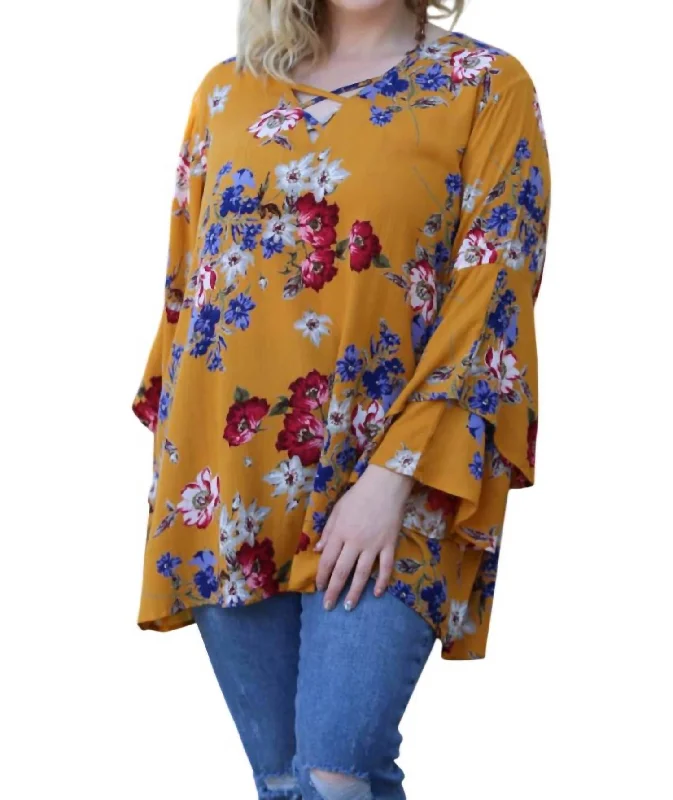 Casual Dresses for Women Floral Layered Bell Sleeve Tunic - Plus In Multi