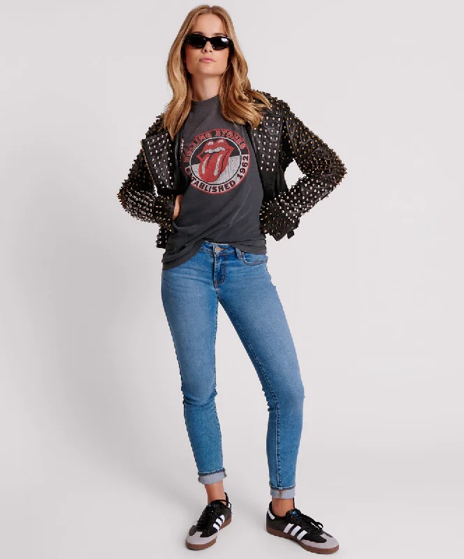 Casual Attire For Women BLACK HELLRAISER STUDDED CROP LEATHER MOTO JACKET