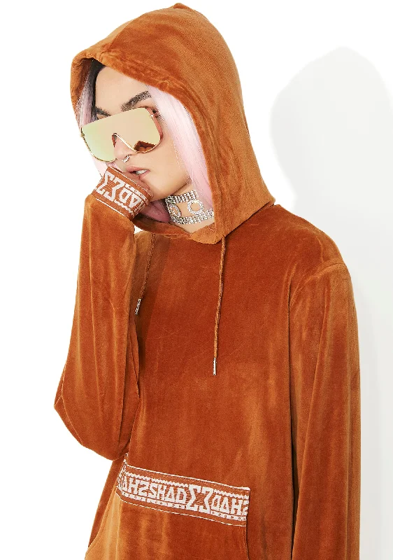 Vintage-Inspired Women's Apparel Rust Velour Hooded Sweat