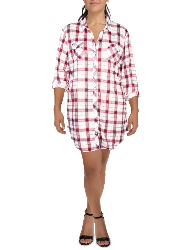 Online Boutiques Best Plus Piper Womens Plaid Button Front Tunic Top