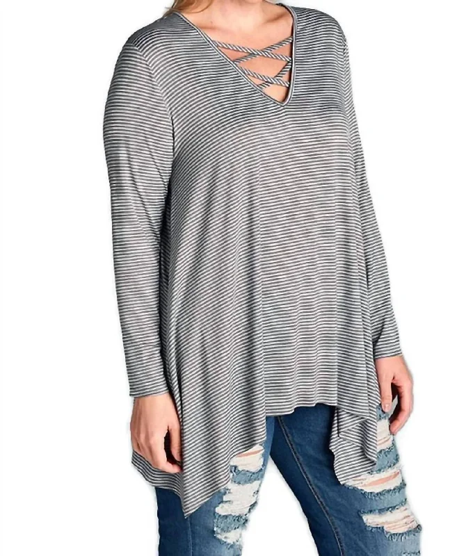 Casual and Comfortable Outfits Pinstriped Swing Tunic - Plus In Grey