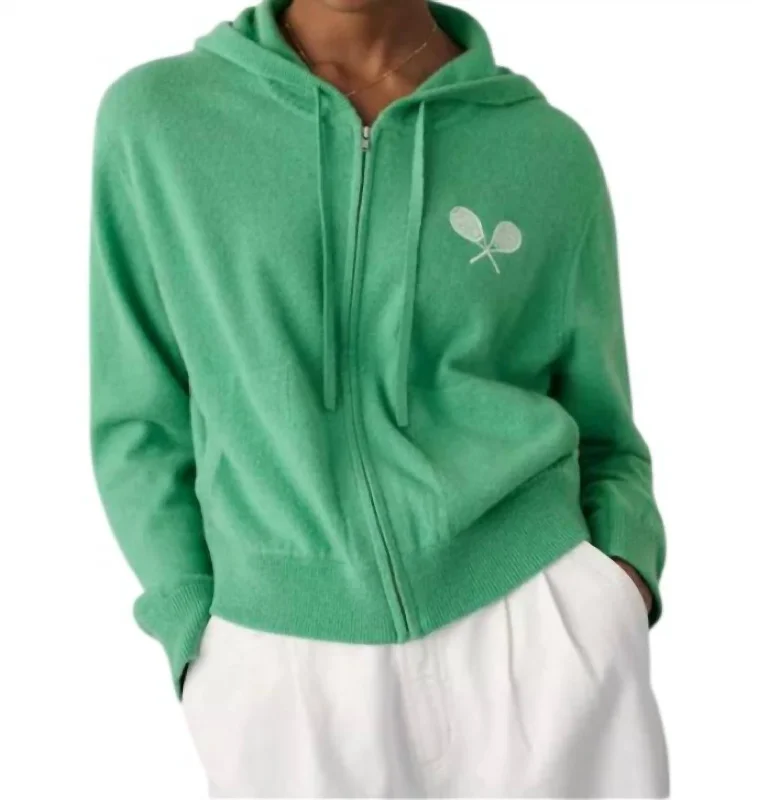 Trend Alert Cashmere Racket Cropped Zip Hoodie In Retro Green