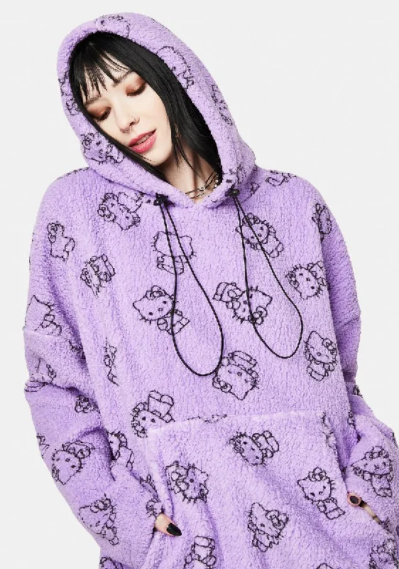 Edgy Fashion Purple Hello Kitty Printed Fleece Hoodie