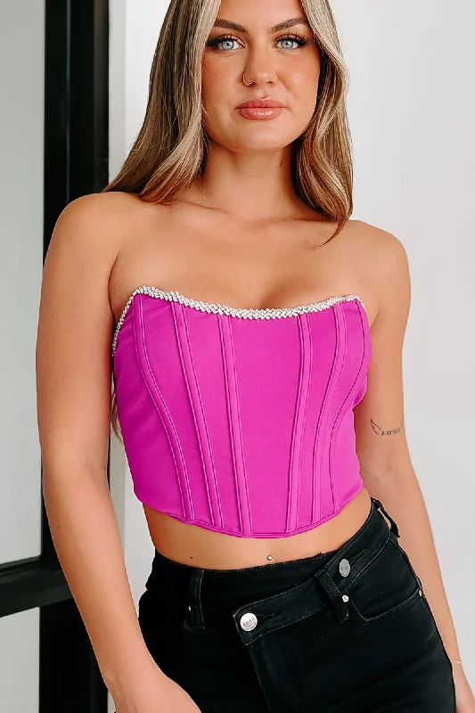 Trendy Boutiques Online Luxurious Living Rhinestone Trim Corset Top (Magenta)