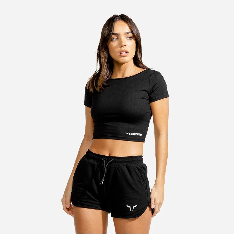 Latest Fashion for Women Warrior Crop Tee - Half Sleeves - Black