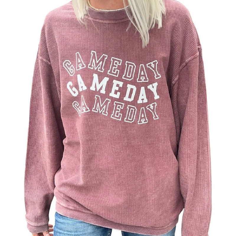 Laid-Back Elegance Gameday Corded Crew Sweatshirt In Maroon