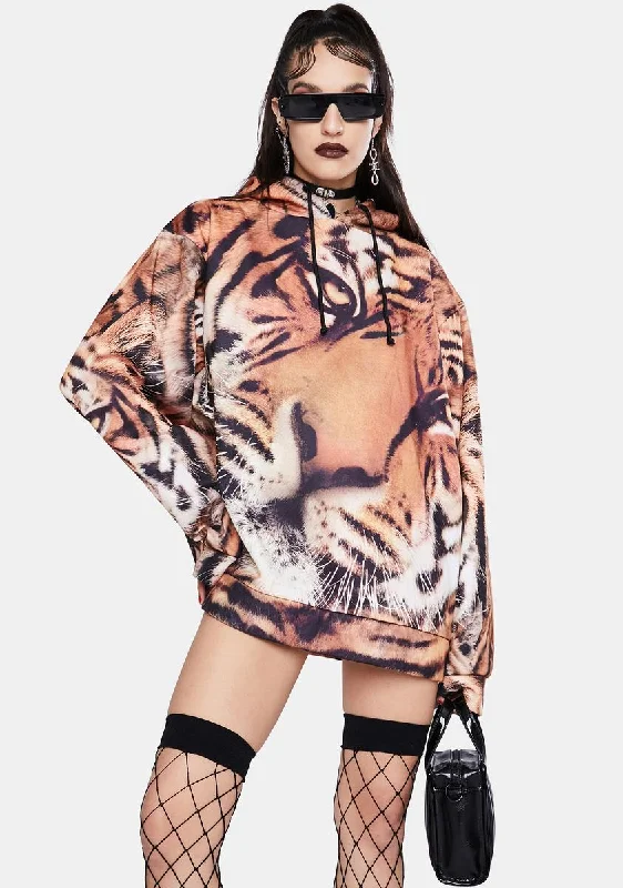 Bundle Offer Tiger Face Print Oversized Hoodie