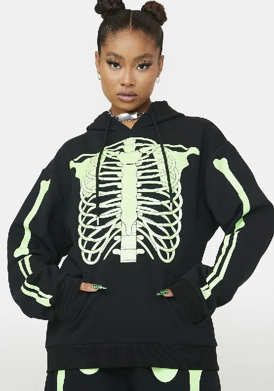 Best Online Clothing Boutiques Glitter Skeleton Graphic Hoodie