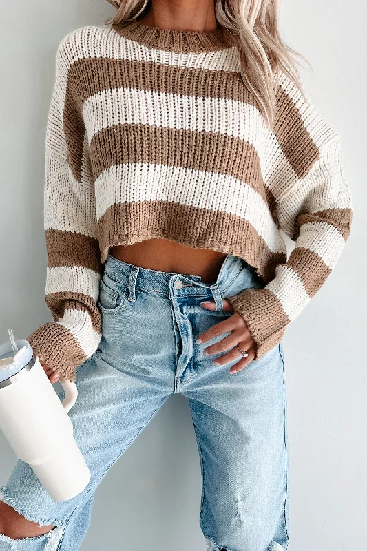 Women's Outfit For The Office Share Your Story Striped Crop Sweater (Cream/Taupe)