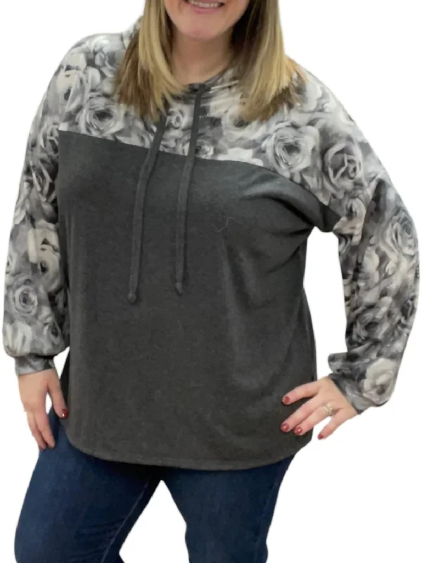 Timeless Elegance Faux Snakeskin Rose Hoodie In Charcoal